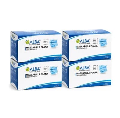 4 Cajas Mascarillas Alba Desechables 3 Capas 200 Und Celeste