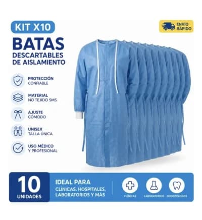 Pack X10 Bata Mandiles Descartable Azul No Estériles